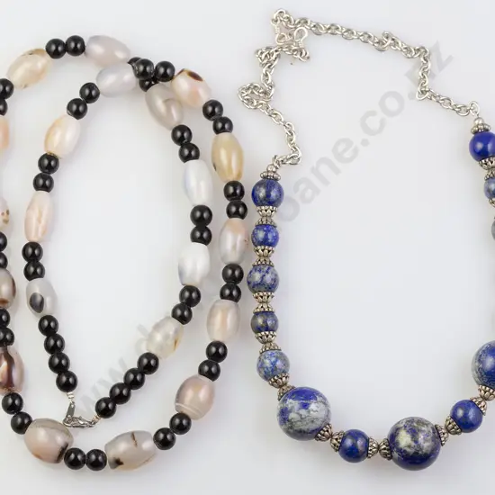 Tiger Agate and Onyx Bead Necklace