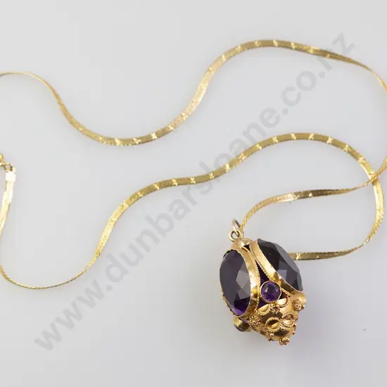 14ct Six Stone Amethyst Fancy Pendant on 14ct flat bright cut neck chain