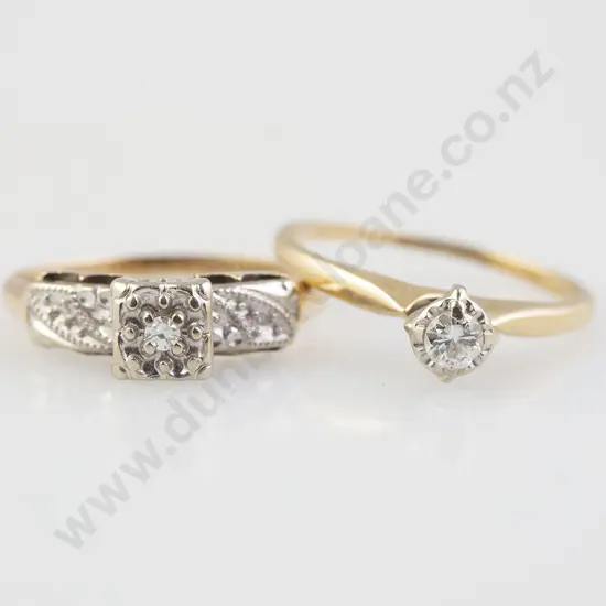 Two 14ct Solitaire Diamond Rings