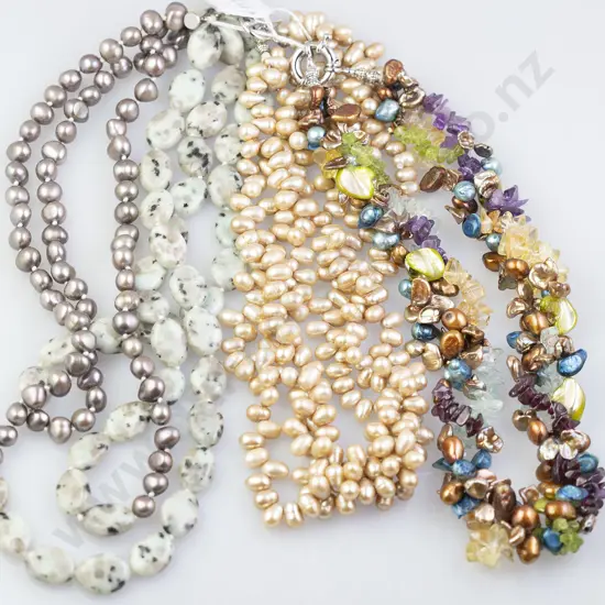 Three Fresh Water Pearl and Gem Necklaces