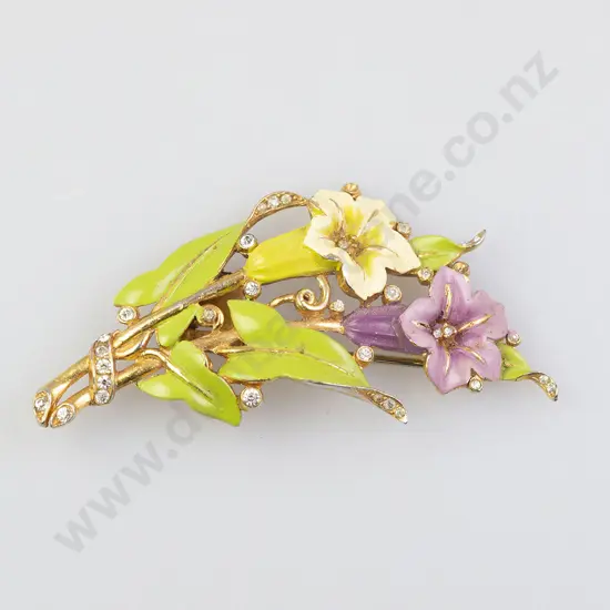 Vintage Trifari Floral Enamel Spray Brooch