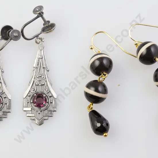 Pair Handmade Banded Agate Pendant Earrings