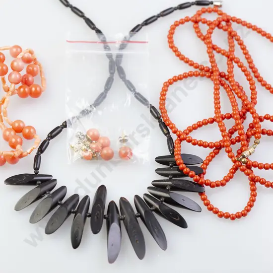 Three Coral Bead Necklaces with Earrings