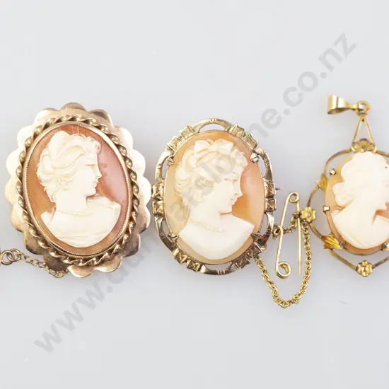 Two Classical Portrait Cameo Brooches and Pendant