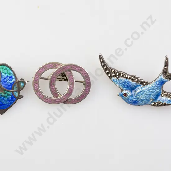 S/S Enamel and Marcasite Swallow Brooch