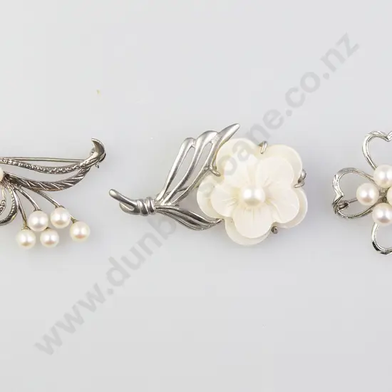 S/S and MOP Pearl Chanel Magnolia Style Brooch