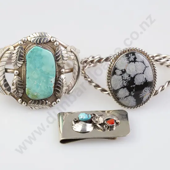 Two S/S Turquoise North American Cuff Bracelets