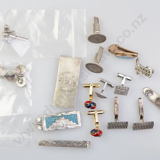 Various Gents Silver and Other Cufflinks and two note clips