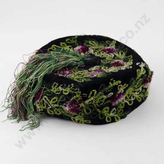 Edwardian Gents Velvet Hand Worked Smoking Cap