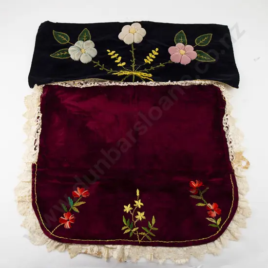 Victorian Velvet Hand Worked Handkerchief Case and Panel