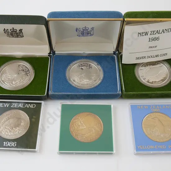Three NZ Silver Proof Dollars and Unc