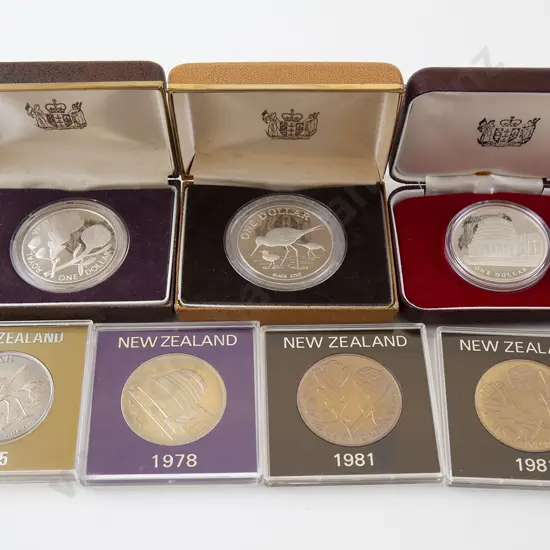 Three NZ Silver Proof Dollars and Unc
