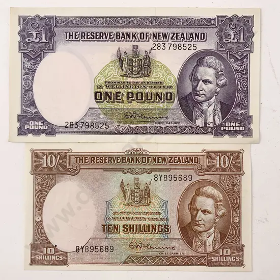NZ Fleming One Pound Note and Ten Shilling Note
