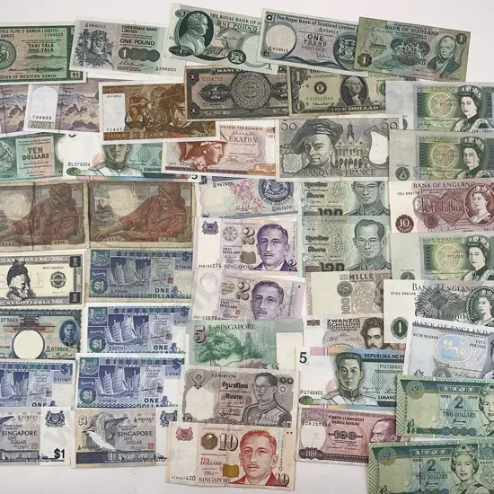 Qty Vintage and Decimal World Bank Notes