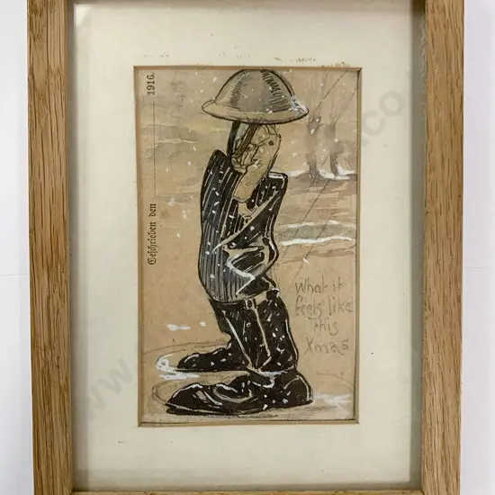 WWI Original Cartoon Hand Painted Watercolour