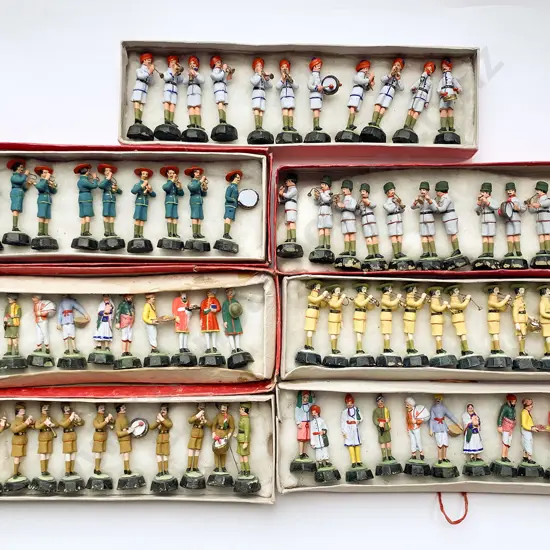 Vintage Seven Sets Indian Lucknow Clay Band and Figure Groups