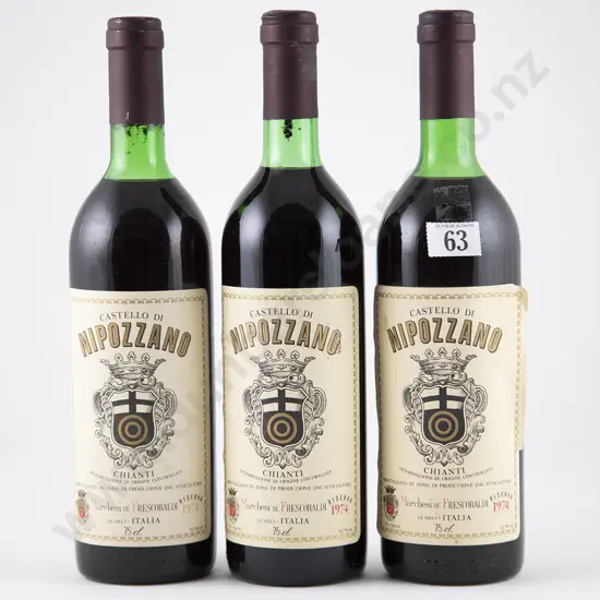 3 bottles 1974 Marchesi Frescobaldi Castello di Nipozzano Chianti Rufina Riserva