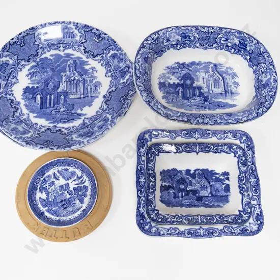 Six Pieces of "Abbey" Blue & White China