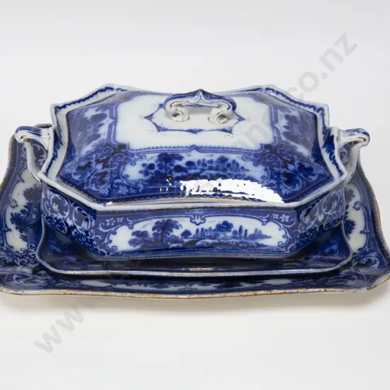 Three Pieces of Victorian Blue & White China incl. Tureen