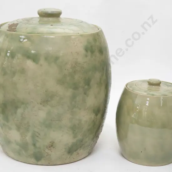 Timaru Potteries Large Lidded Crock and Other Smaller Example (AF)