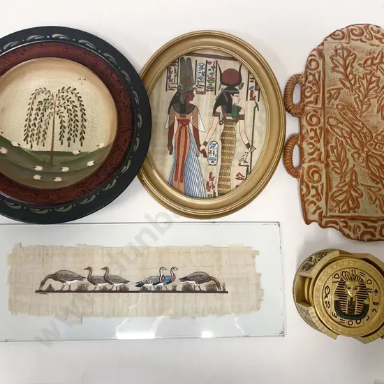 Box of Assorted Wall Hanging Artworks Together With Egyptian Coasters