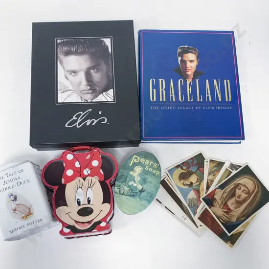 Box of Elvis Memorabilia and Vintage Tins