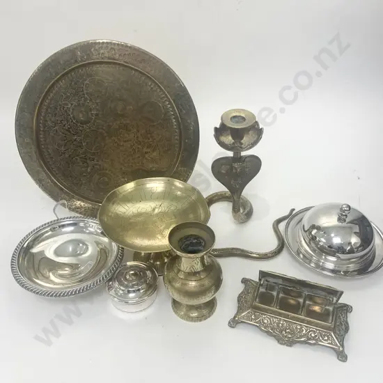 Box of Assorted Metal Ware incl. Candle Holders