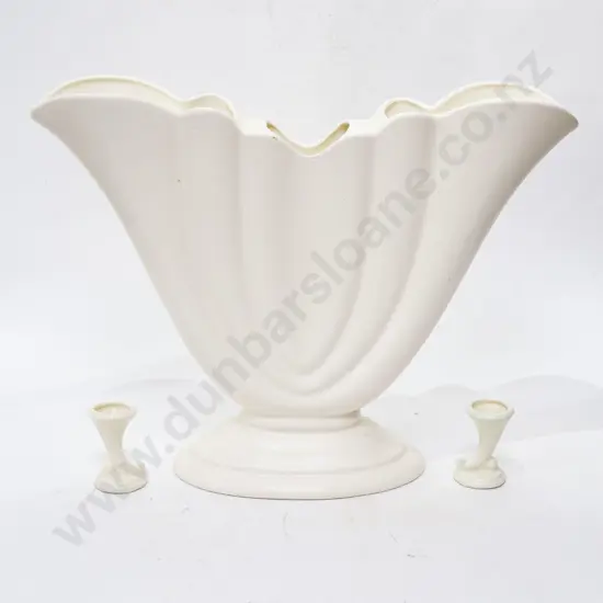 Large American White Glazed Pottery Vase Together with Two American Posy Vases