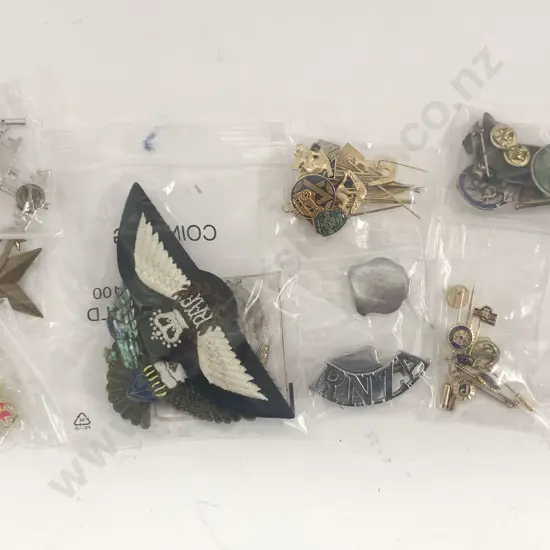 Bag of Assorted Badges and Pins etc. incl. Military
