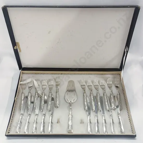 Boxed Silver Cutlery Dessert Service (Two Knives Missing)