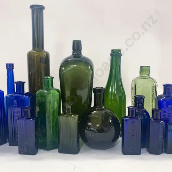 Box of Assorted Vintage Colored Bottles