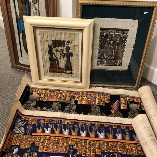 Three Framed Egyptian Works on Paper Together With Two Loose