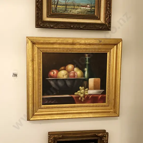 M. Hudson Still Life Together With Two Small Gilt Framed Oils