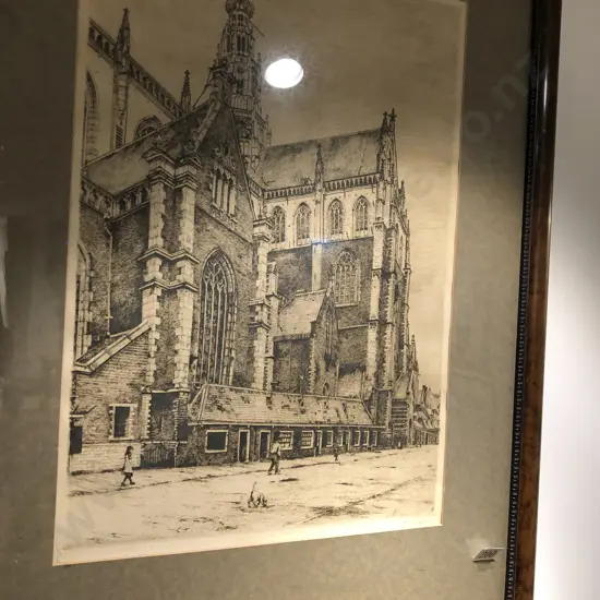 Vintage Etching of Church (Indistinctly Signed)
