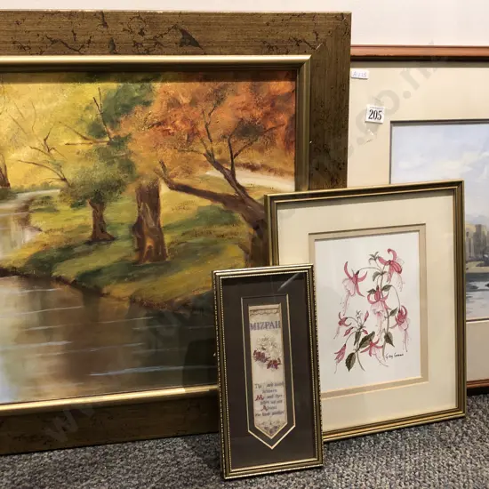 Four Framed Works incl. Watercolor by S. Hudson