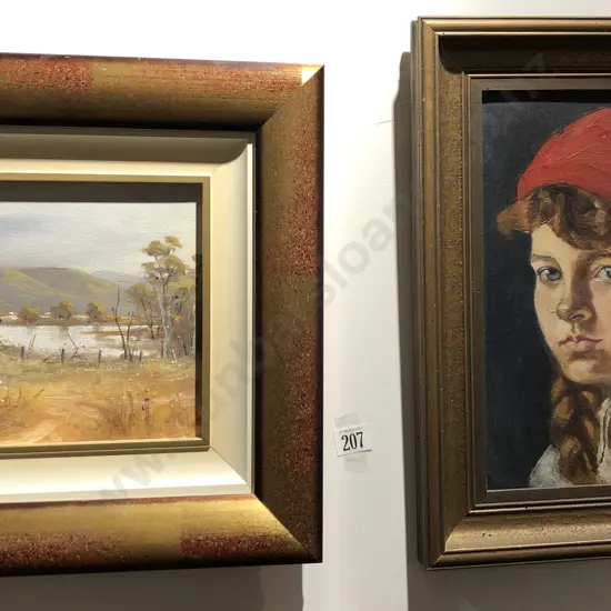 Oil Portrait of Girl Together With Acrylic Landscape