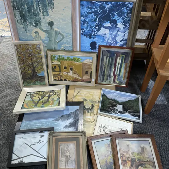 Large Box of Assorted Framed Prints and Originals