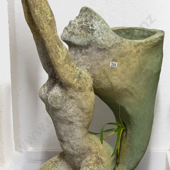 Hec Arona Garden Statue of Female Form Holding Bowl Aloft
