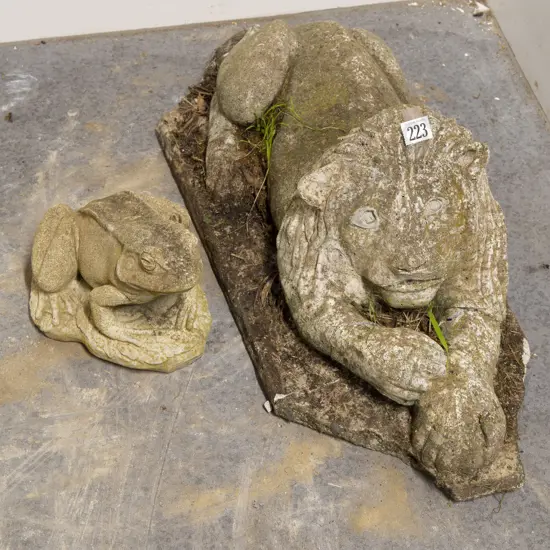 Garden Frog Ornament and Lion (Broken)