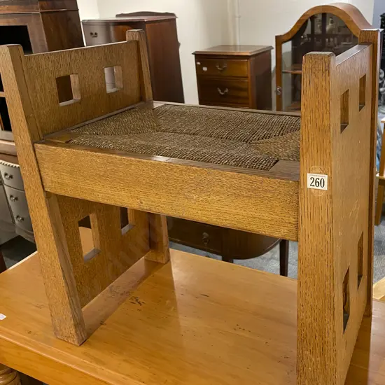 Arts and Crafts Blonde Oak Dressing Stool