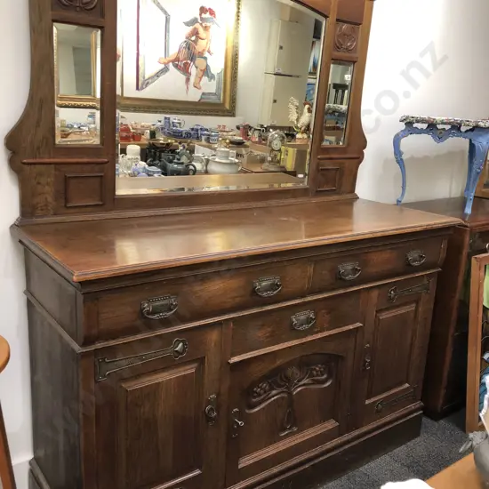 Oak Art Nouveau Mirror Back Sideboard