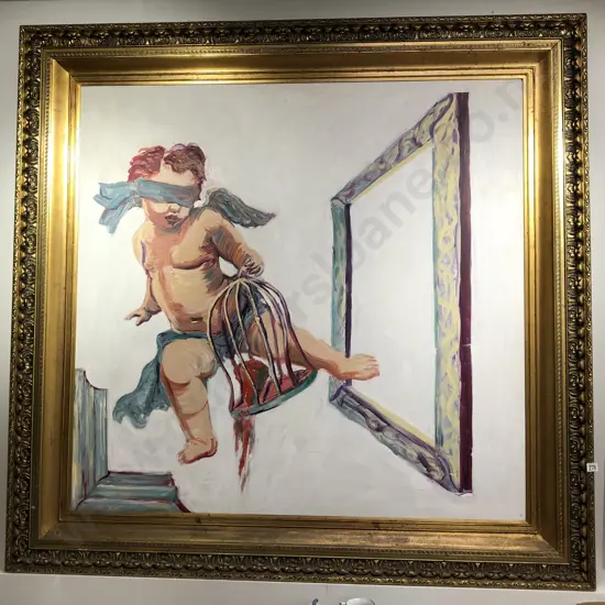 Large Gilt Framed Oil "Abstract Cherub Study"