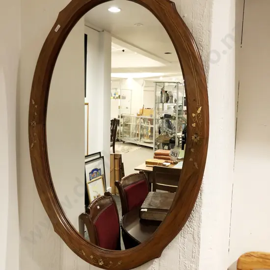 Brass Inlaid Oval Wall Mirror