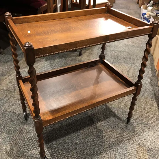 Oak Barley Twist Tea Trolley