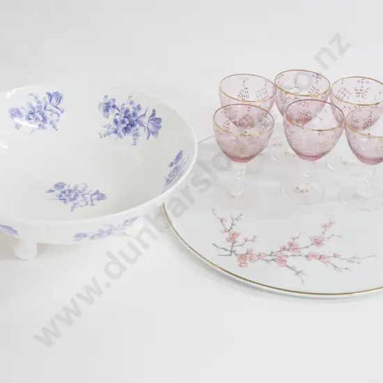 Coalport Footed Dish Together With Hutschenreutter Platter and Six Fancy Liqueur Goblets