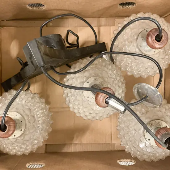 1970s Four Light Pendant Ceiling Fitting (One Shade Damaged)