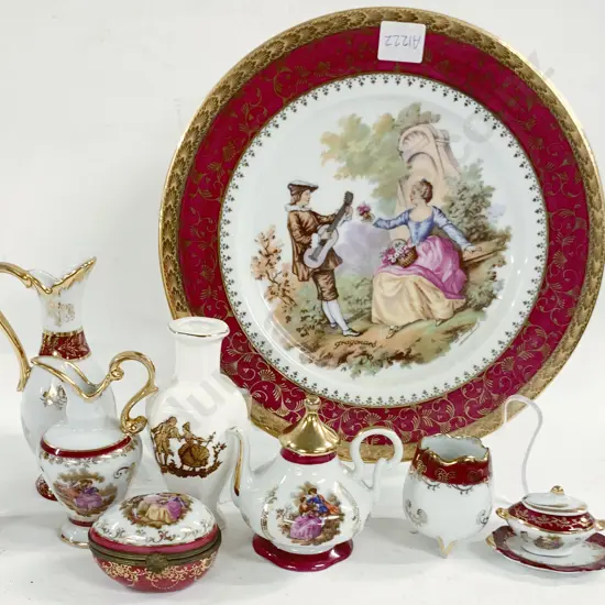 Eight Limoges Miniature Pieces on Matching Plate