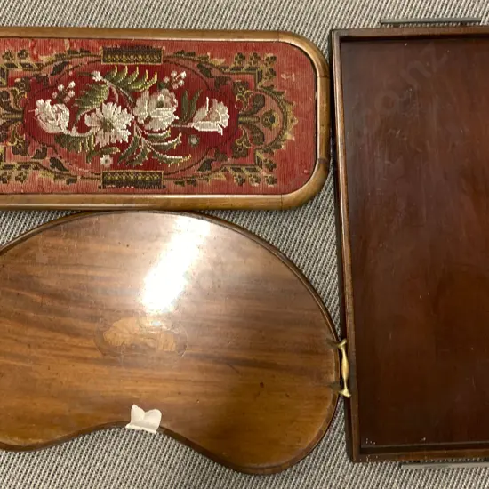 Victorian Beaded Tray and Two Mahogany Trays (Some Faults)