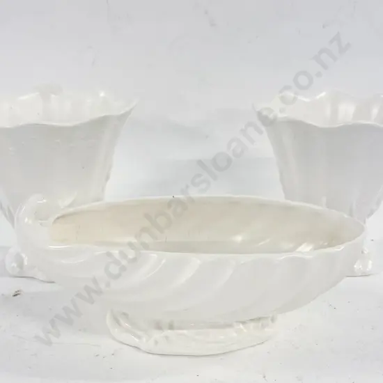 Pair of Crown Lynn Vases with Other Crown Lynn Trough