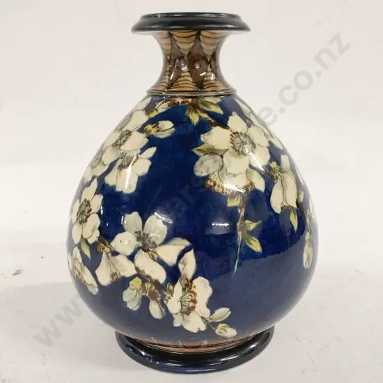 Doulton Lambeth Faience Vase Hand Painted with Blossom